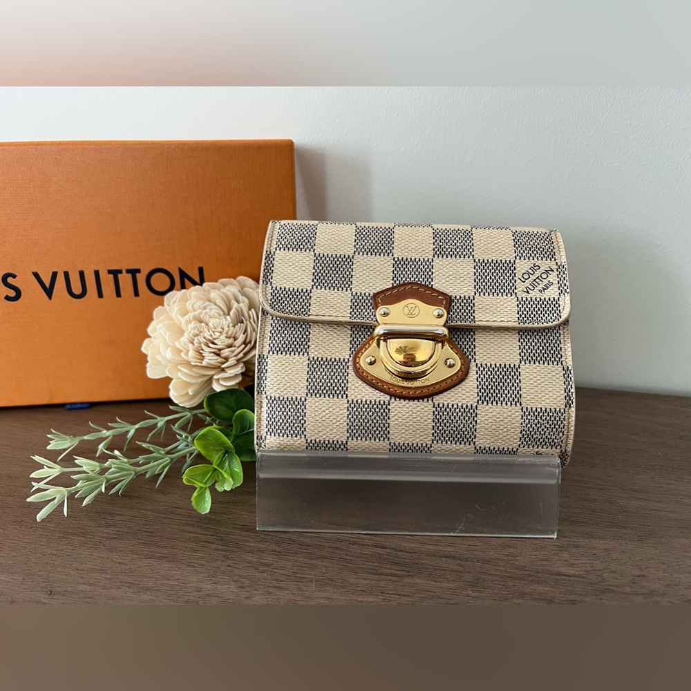 Louis Vuitton Damier Azur Trifold Joey Short Wallet on Chain w/insert! EUC